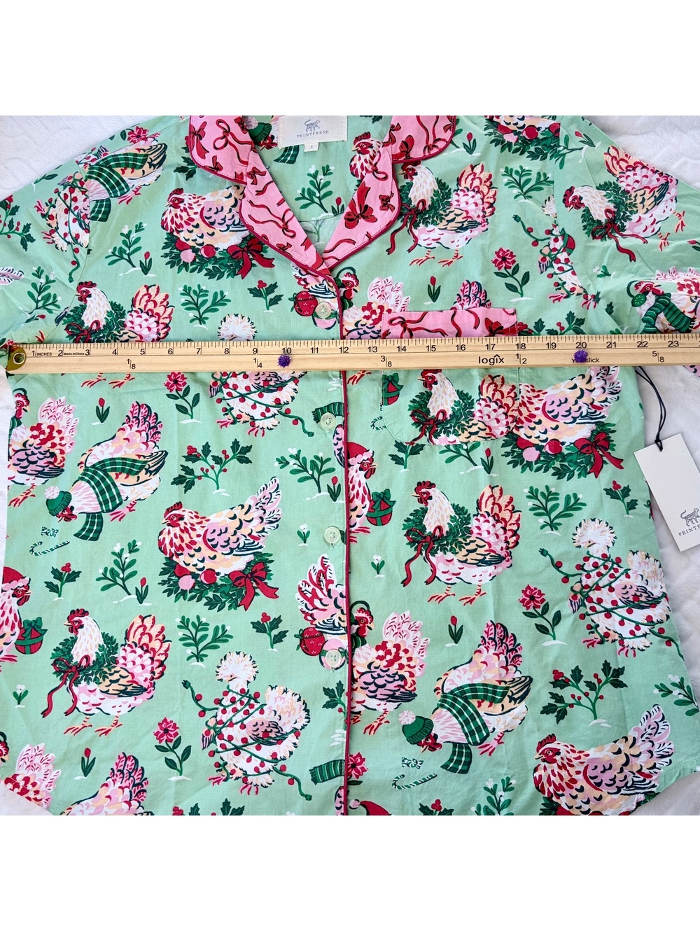 NWT Printfresh 100% Organic Cotton Pajama Set with Chickens Size S Comfy Cottage - Picture 11 of 15